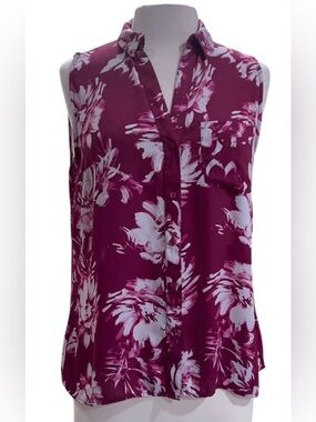 The Limited Pink & White Floral Sleeveless Button-Front Blouse